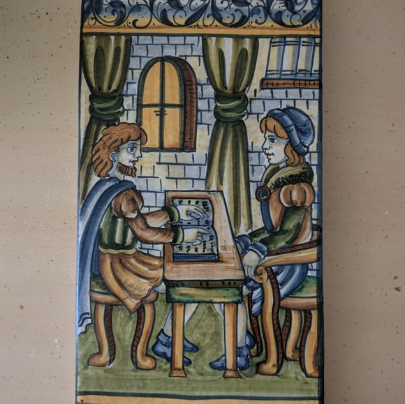 ITALIAN SACA CASTELLI VINTAGE DECORATIVE TILE WROUGHT IRON STAND SIDE STREET - Picture 2 of 4